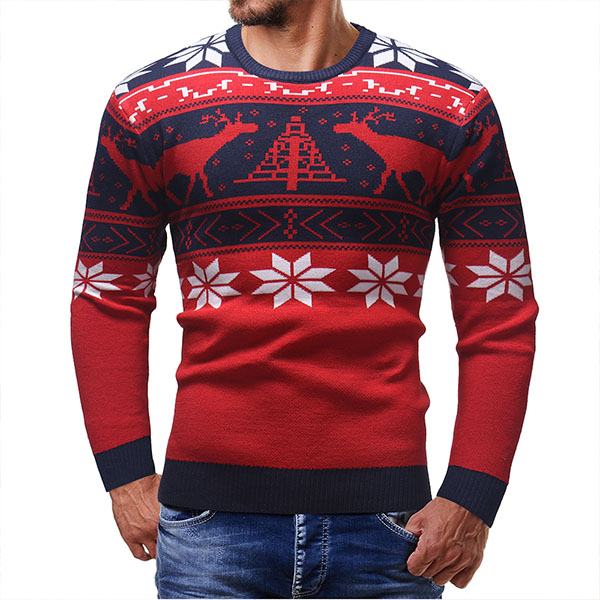 Pull Homme Fashion Fitted Noel Scandinave Rouge